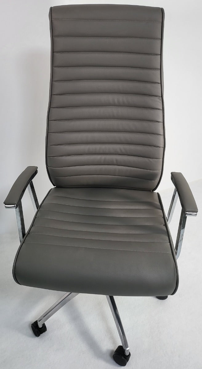 Modern High Back Grey Leather Executive Office Chair - 908A